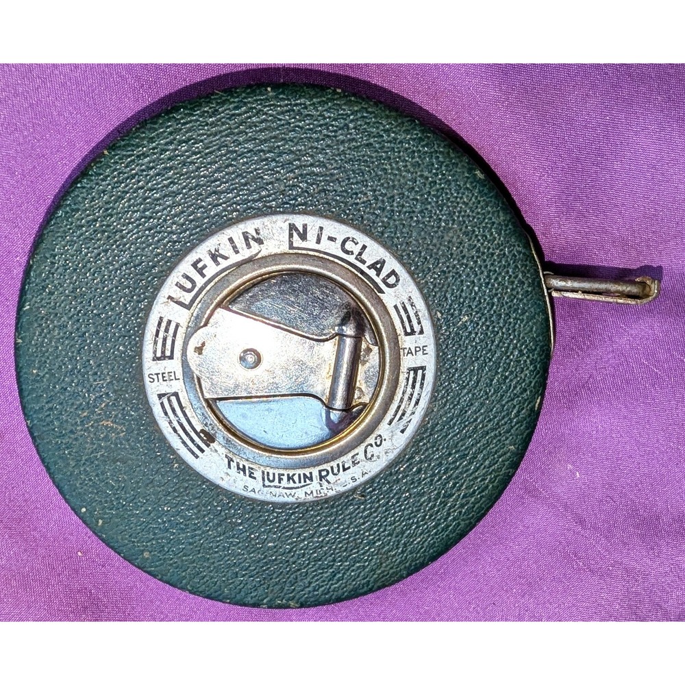 Vtg Lufkin Ni-Clad 75ft Royal Steel Tape Measure Saginaw Mi Green